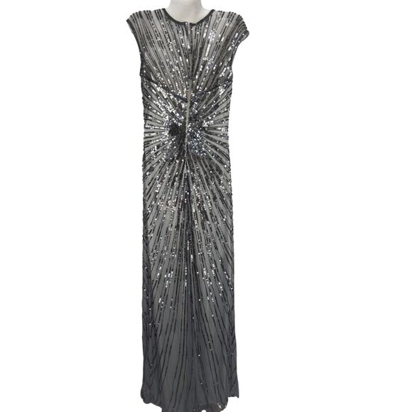 Mac Duggal Silver Sequined Cap Sleeve Evening Gown Womens Size 6 Formal Party - Picture 6 of 14